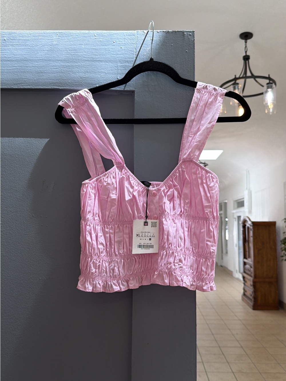 Zara NWT sz XL Pink Ruched Crop Tank Top